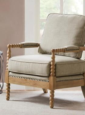 法式复古实木单人沙发美式乡村简约现代实木老虎椅休闲带扶手椅子
