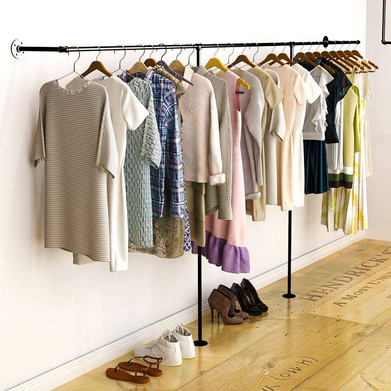 服装店复古铁艺上墙水管烤漆挂衣架工业风装修侧挂家具立柱