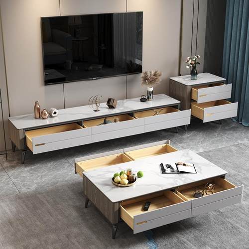 2024新款意式轻奢岩板沙发茶几电视柜组合现代简约家用客厅小新品