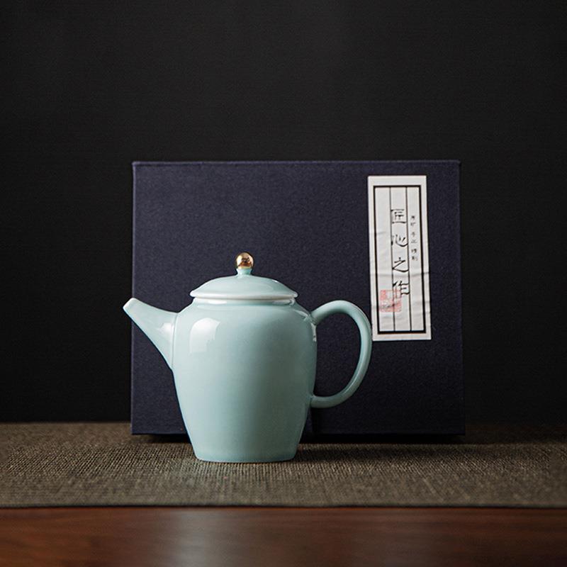 青瓷茶壶陶瓷单壶家用泡茶壶描金功夫冲茶器简约过滤小茶壶
