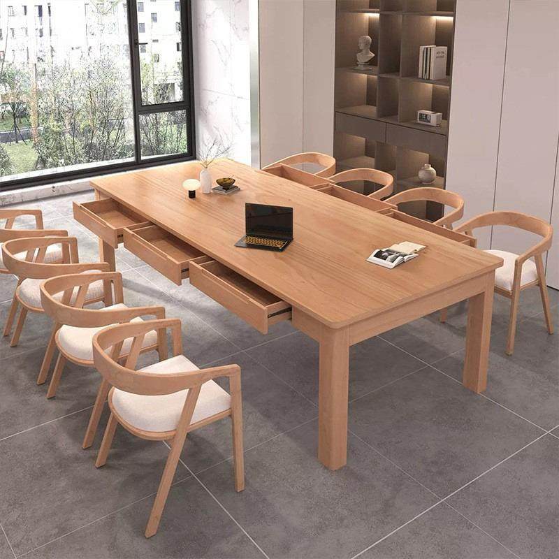 实木客厅大书桌长方形桌休闲阅览室看书桌北欧带抽屉工作台长条桌