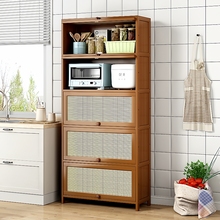 厨房置物架带柜门落地多层实木餐边柜碗碟锅收纳橱柜储