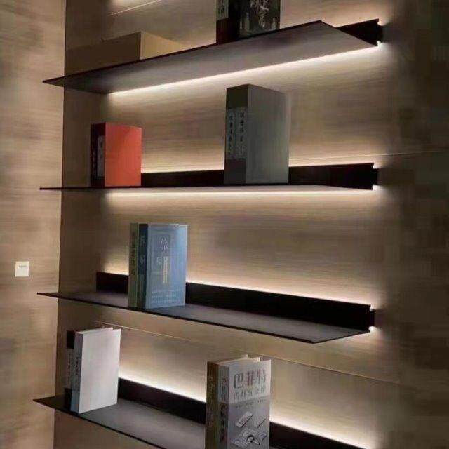 铝合金架子置物架橱窗家用文化发光置物架书架金属隔板层板商用