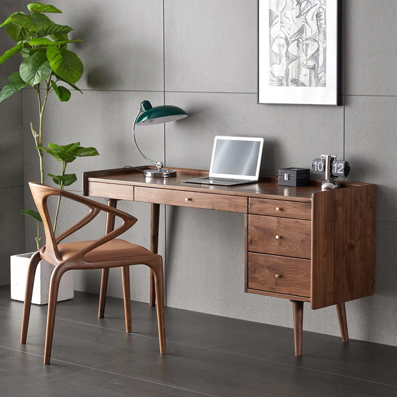 北欧全实木书桌书椅简约书房电脑办公桌家用黑胡桃木卧室学习书桌