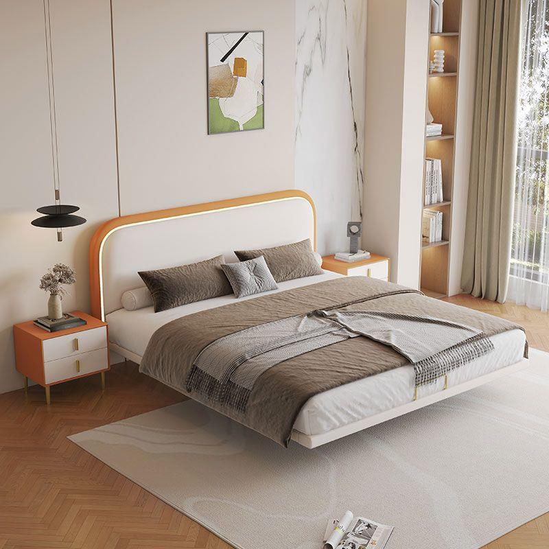 现代简约真皮床奶油风主卧悬浮床1.5带灯软包床1.8米双人床婚床
