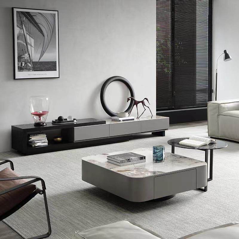轻奢现代简约岩板茶几意式极简茶几电视柜组合设计师客厅成套家具
