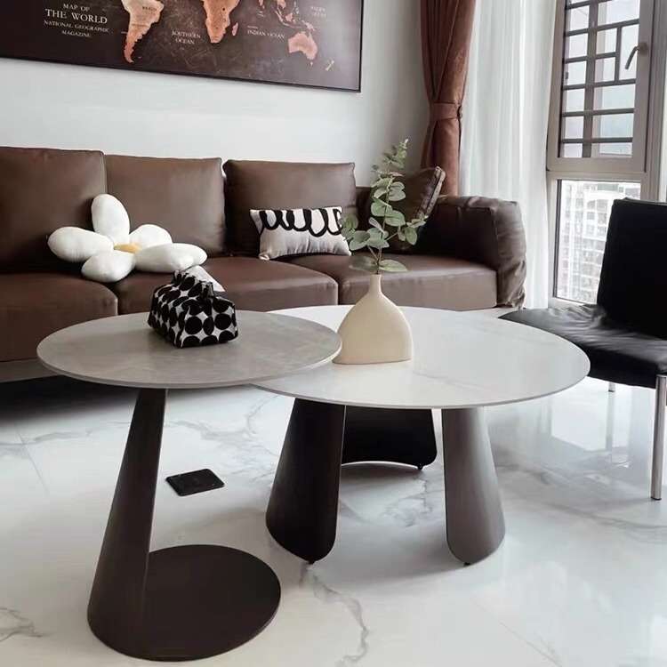 北欧轻奢岩板大小圆茶几组合现代极简小茶几高级子母组合小圆桌