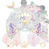 美人鱼装 主题周岁生日布置饰场景气球K板对ABH海报T公主女孩派背