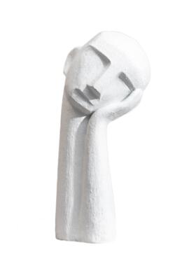 现间摆代轻奢069软装样板房客厅设计师款白色歪人头像雕塑家居桌