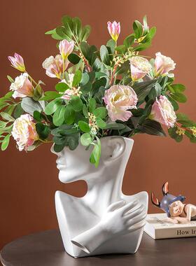 欧创意个性陶瓷人面艺术花瓶花象GQU艺现代抽酒柜餐式桌仿花真花