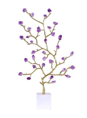 美式轻奢金色黄铜树枝紫水晶摆件样板间客厅玄关装饰摆设装饰品