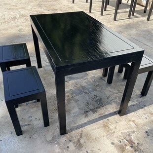 酒吧桌椅再三杯中式小酒馆桌椅老榆木黑色餐桌椅夜场烧烤店桌椅