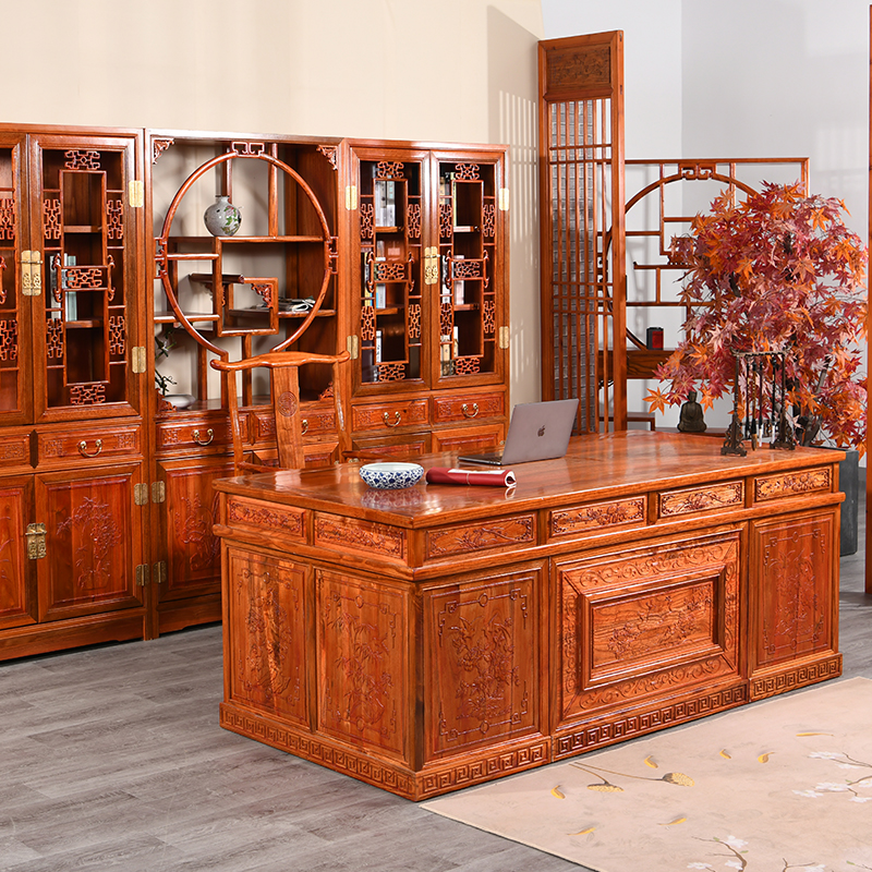 中式实木办公桌椅组合古写字台榆木书桌中医馆诊桌主管桌书法桌