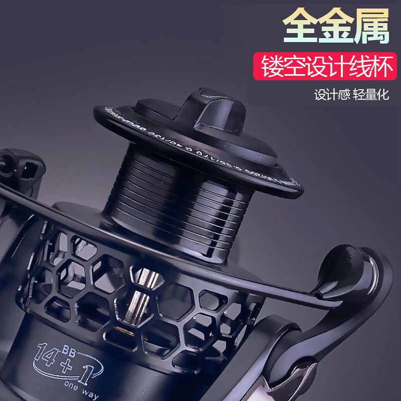 路亚轮纺车轮斜口杯超远投路亚竿鱼线轮2000型钓鱼轮子全金属渔轮
