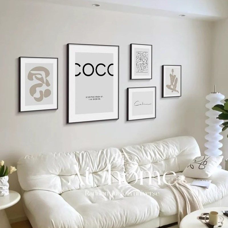 极简奶油风客厅组合挂画小众抽象艺术壁画日法式沙发背景墙装饰画