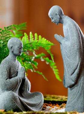 许愿和尚造景摆件佛像人物假山石头生态龟鱼缸水族庭院盆景装饰品