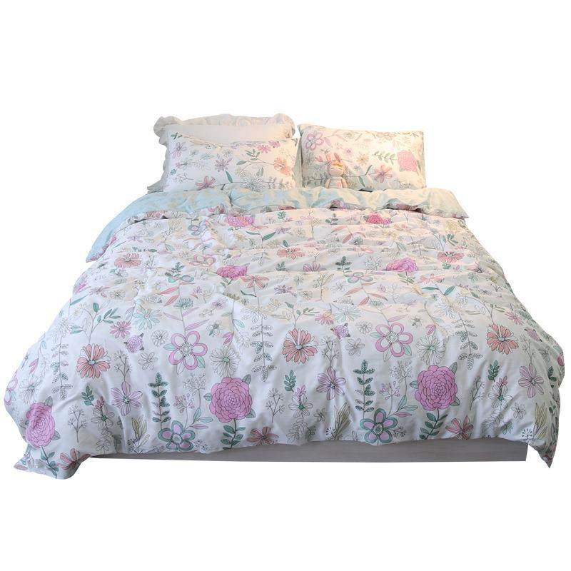 小清新三件套宿舍单人美式田园手绘小碎花全棉床单被套床上四件套,床上用品,床品套件/四件套/多件套,淘宝优惠券,粉丝福利购,淘宝优惠卷