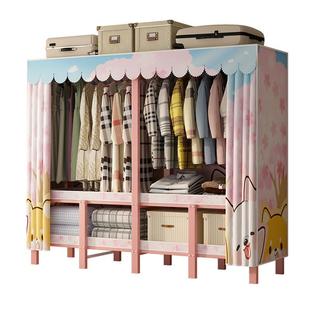 衣柜出租房用免安装折叠金属衣柜简易组装布衣柜钢管加粗收纳柜子