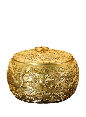 黄铜五龙茶叶罐带盖五龙呈祥铜烟灰缸办公室创意铜器金属铜摆件