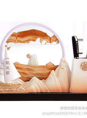 创意书房倒流家居新中式玄关客厅流沙摆件笔筒树脂工艺品装饰