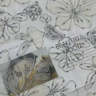 厂家直销柔软糖心钩花珠绣网纱钩花绣花蕾丝花边面料刺绣布料