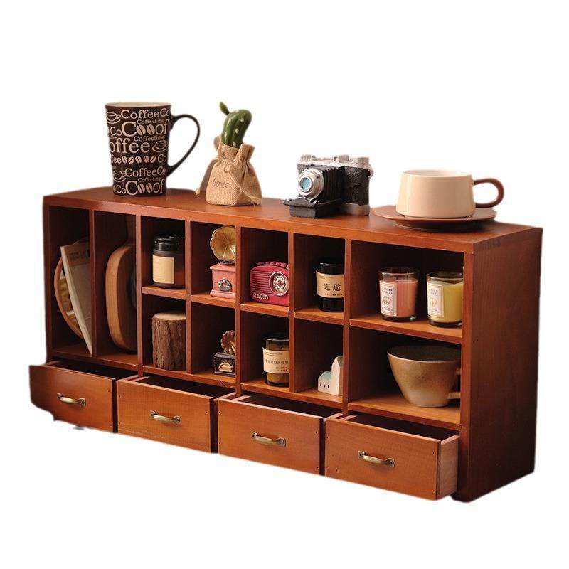 复古桌面收纳柜桌面置物架墙壁挂墙收纳盒免打孔实木质格子架