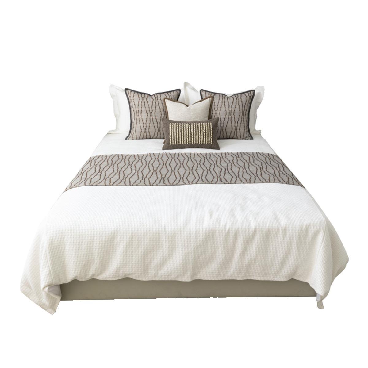 侘寂麻风床旗床品尾巾棕咖KIK色床盖棉抱枕中性然风民宿自床软装