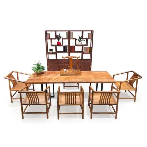 实木大板茶桌整板胡桃木桌面原木餐桌办公桌奥坎红木大班台材