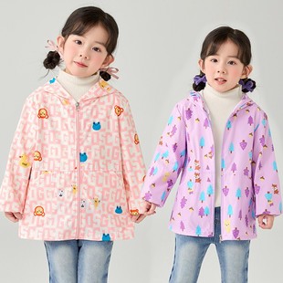 女童秋冬防水长袖罩衣宝宝防水羽绒服防脏护衣中长款拉链外穿洋气