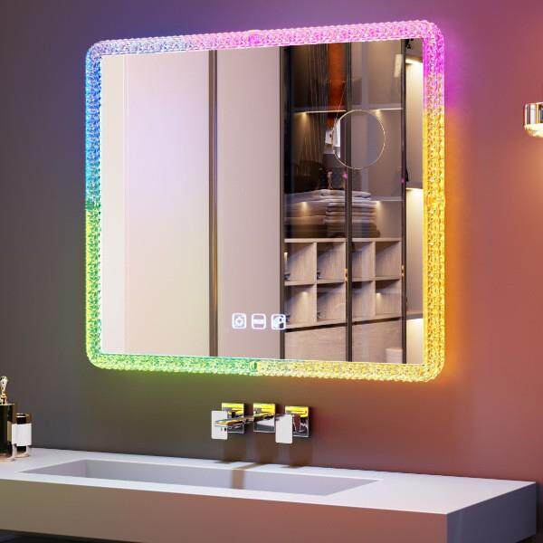 带LED灯化妆镜7种颜色的可调灯光智272带/能的触摸/充电站/5X放大