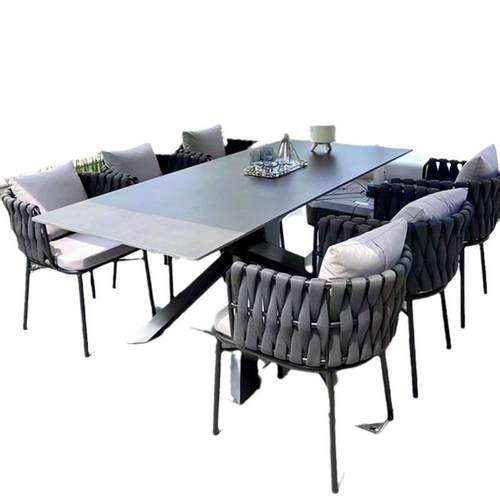 户外庭院桌椅别墅花园室外露台茶桌藤编家具休闲高端岩板餐桌藤椅