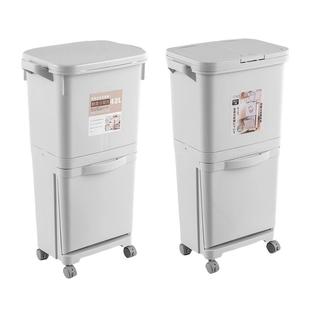 厨房垃圾桶家用高级感干湿分离不弯腰分类厨余垃圾桶按压弹盖款新