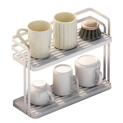 家用桌面双LPN层沥杯高颜值窗边厨房客厅架茶架具茶杯水收纳子置