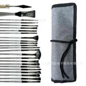 热卖 24支尼龙画笔套装 毛银灰笔杆帘油画笔笔水粉水彩画刷工厂