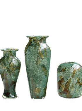 新绿中式渐变斑纹复古玻璃花瓶BX7-24-0简约面餐桌客台厅关软装家