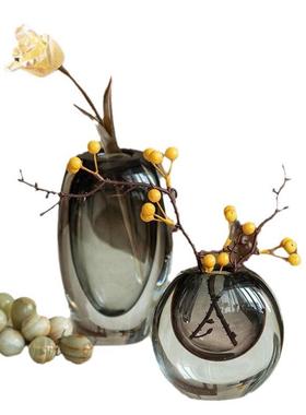 琉璃花瓶现代客厅摆件插花轻奢透明玻璃花器干花餐桌玄关软装饰品