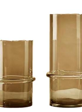 现代简约设计师花器摆件不规则直筒琉璃花瓶客厅餐桌轻奢透明插花