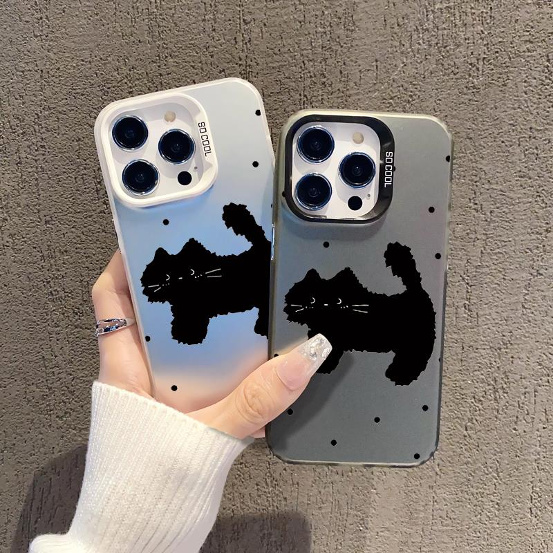 适用iPhone15手机壳ins波点黑猫华为mate60Pro苹果13promax小米14ultra卡通OPPOreno11荣耀100彩银套vivos18