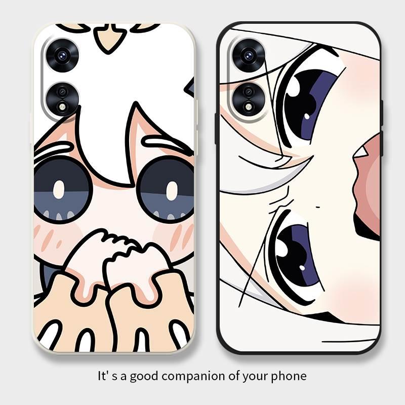 适用oppoa93s手机壳a97新款a1pro保护套a55s全包a95女a96动漫a58原神派蒙a56卡通a11x可爱a72a8液态硅胶防摔