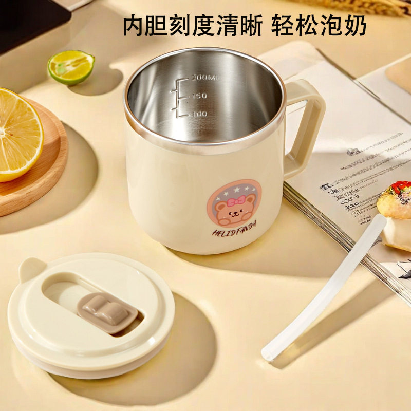 牛奶杯316不锈钢儿童吸管杯带手柄高颜值学饮杯幼儿园宝宝饮水杯