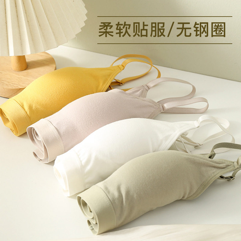 抹胸内衣女无钢圈薄款聚拢运动文胸一体式固定杯裹胸纯棉美背U型