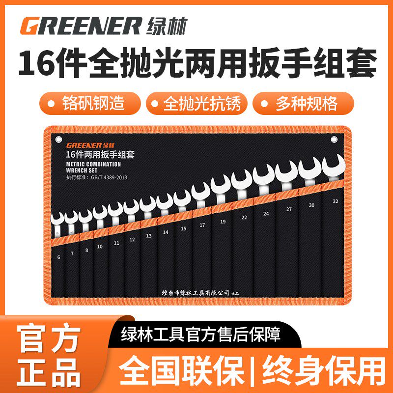绿林16件扳手套装梅花开口两用扳手快速棘轮快板组套全套大全工具