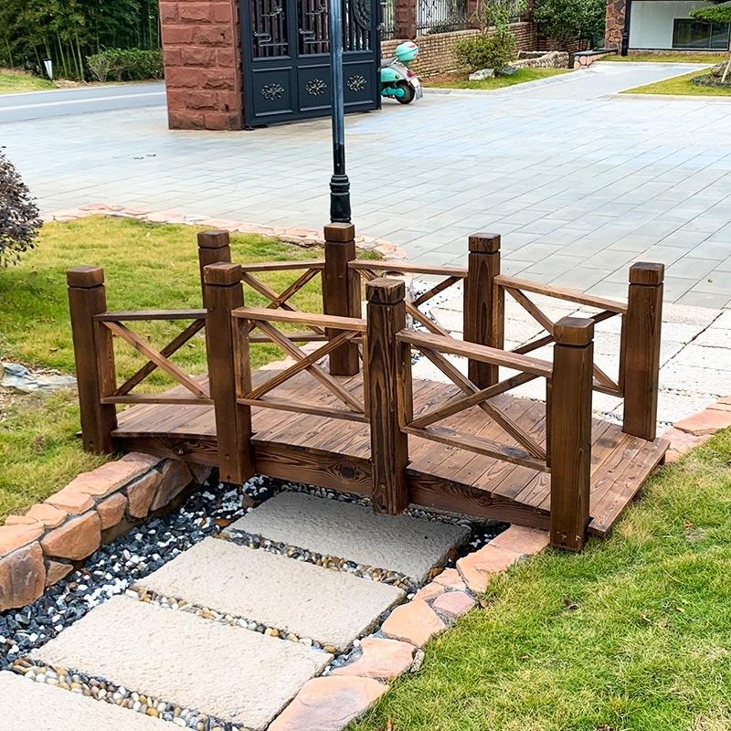 户外花园实木小拱桥幼儿园庭院露台造景装饰碳化木质独木桥可定制