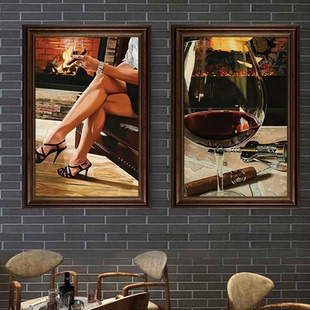 美式复古酒吧装饰画赌场扑克牌怀旧装挂画厅餐厅高级感背景墙壁画