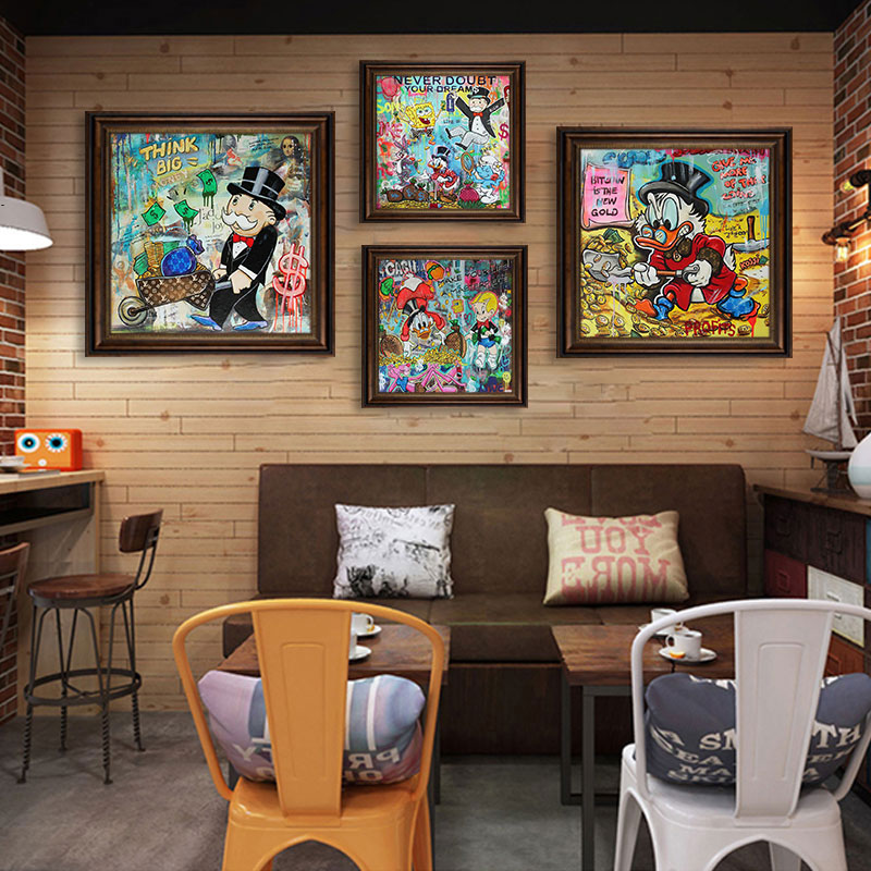 潮流卡通复古装饰画酒店动漫潮牌挂画米老鼠唐老鸭美式壁画