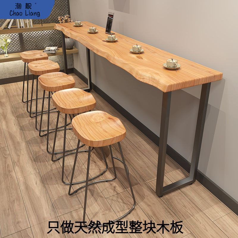 实木吧台桌子靠墙长条桌酒吧家用高脚阳台休闲桌椅甜品店桌椅组合