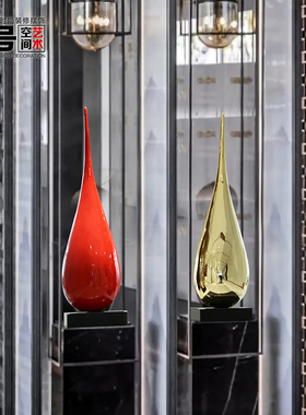 样板房玄关大型摆件售楼处大堂酒店大客厅轻奢落地水滴雕塑装饰品