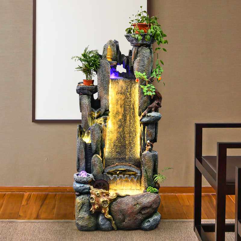 极速新品中式高山流水生财鱼缸假山喷泉水景观加湿器客厅落地摆件