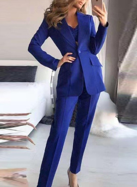 极速Woman Vintage Black Slim Fit Blazer 3 Pcs Suit Autumn El