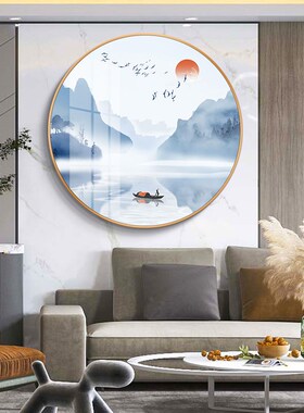好货新中式玄关装饰画客厅山水挂画水墨过道餐厅圆形茶室背景墙壁